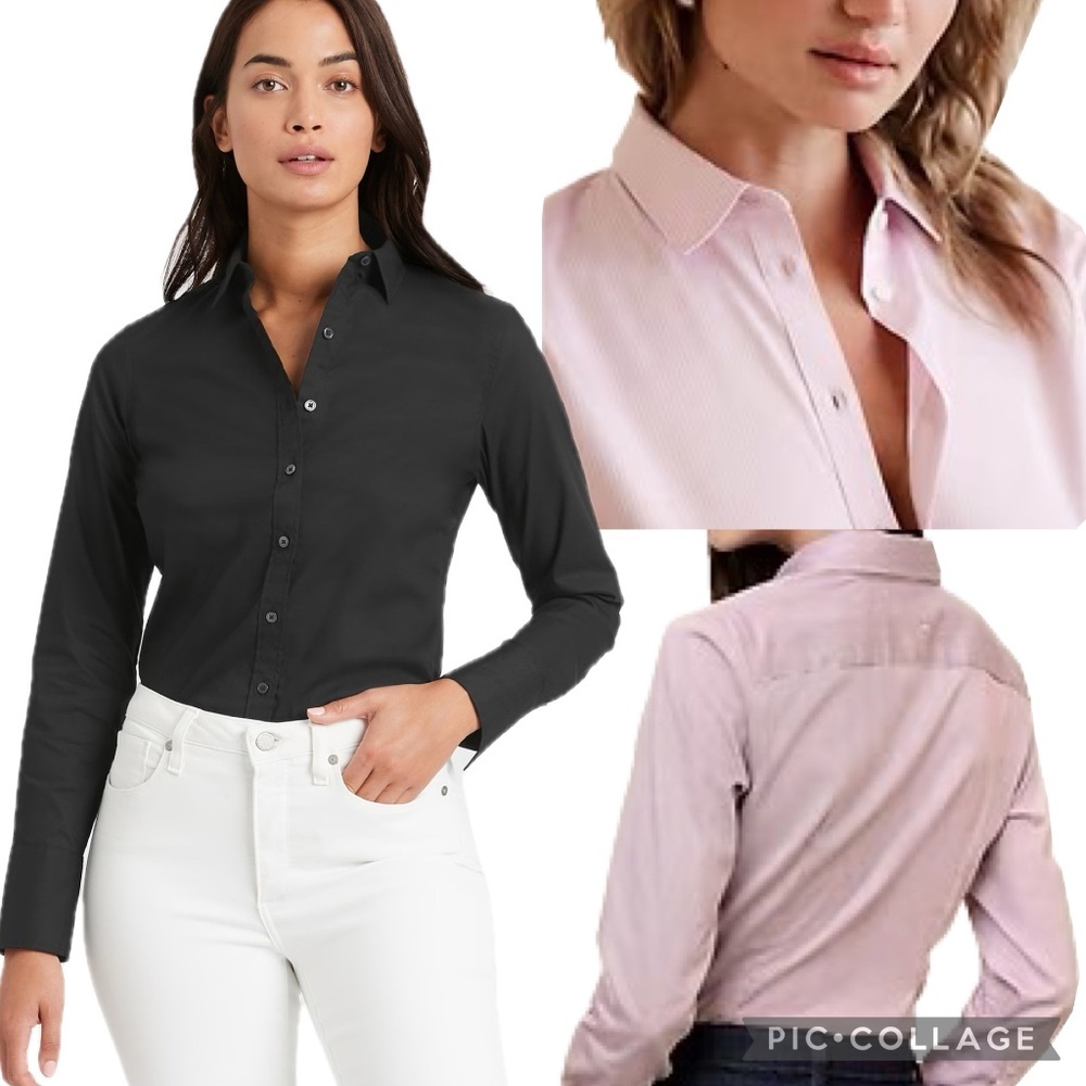 Office Casual Black Stretch Long Sleeve Tailored Fit Button-Up Shirt – Size M